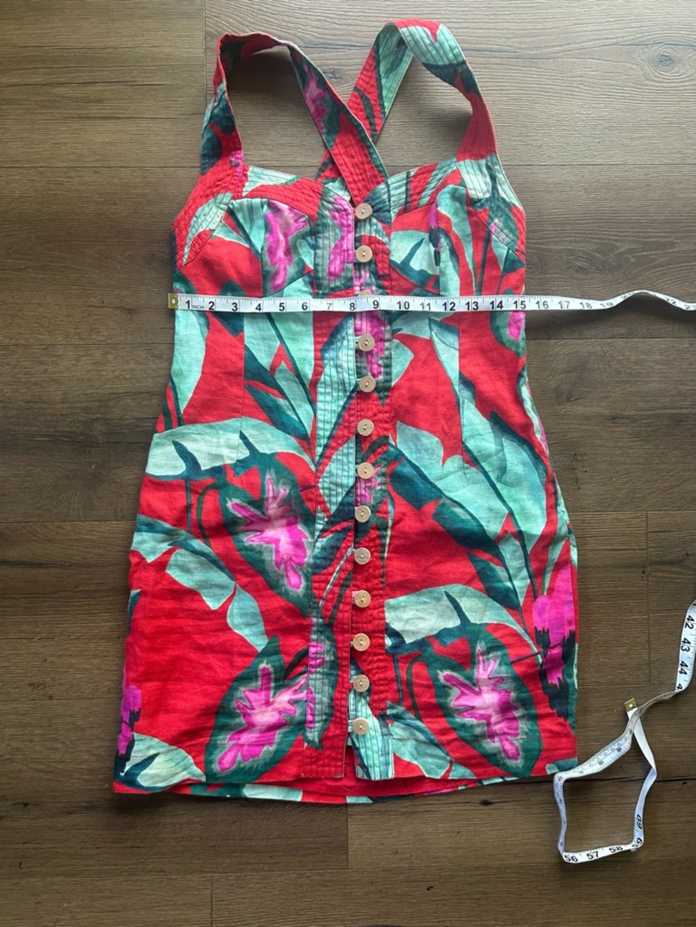 FARM Rio Red Tropical Printed Sundress with Teal & Pink Accents - Picture 4 of 5
